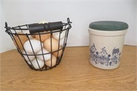 Roseville Ohio crock & basket of eggs
