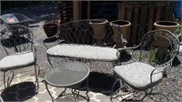 Metal Patio Loveseat, 2 Chairs, Small Round Table