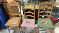 Three 3 antique chairs - 2 ladder back with a
