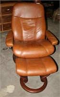 WESTERN STYLE LEATHER CHAIR AND OTTOMAN