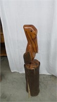 Hand Carved Wooden Seagull on Post 42"H