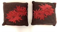 2 Decorative Pillows Brown With Flower Design