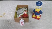 METAL CHILDS DISHES/DONALD DUCK BANK