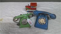 2 OLD CHILDS METAL PHONES/SM TIN TRUCK/CAR