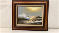 Small Ocean Wave Painting Wood Framed