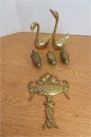 Brass Lot, pigs, swans & wall hanging