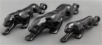 Modern Glazed Ceramic Black Jaguar Figures, 3 PCS.