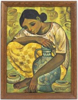 Roger San Miguel "Woman With Vessel" Oil On Canvas