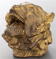 Continental Gilt Bronze Lion Head Inkwell