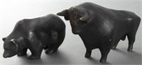 Stock Exchange Bear And Bull Bronze Sculptures, 2