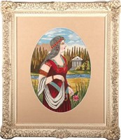 Needlepoint of Grecian Woman W Temple
