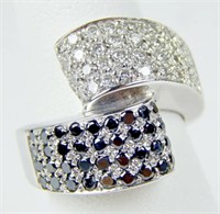 18 Kt Black And White Diamond By Pass Ring 2 Cts