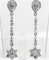 2.00 Cts Diamond Flower Drop Dangle Earrings