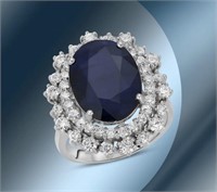 Certified 8.50 Cts Natural Sapphire Diamond Ring