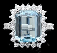 Certified 7.00 Cts  Aquamarine Diamond Ring