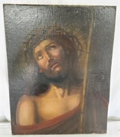 Jesus with Crown of Thorns Canvas on Masonite.