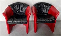 Pair of Red and Black Barrel Chairs.
