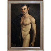 Academic Style Male Nude Oil On Canvas Painting