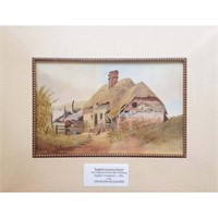 Antique Watercolor Painting "English Country Hous