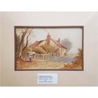 Antique Watercolor Painting "English Country Hous