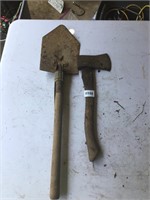 Camp shovel and hand axe