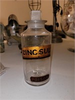 Glass Apothecary jar. Zinc sulfate. 7" tall