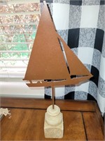 Metal Sailboat punch out on base. 14" tall