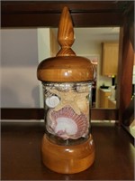12" Glass & Wood Apothecary jar Filled with seash