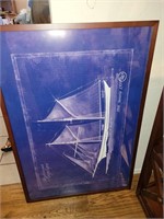 Framed print of the schooner Angelique. 37" x 25"