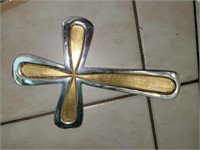 Aluminum cross with gold tone insert. 11" tall