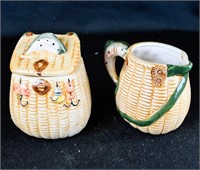 SALMON FISHING THEMED CERAMIC CREAM & SUGAR SET