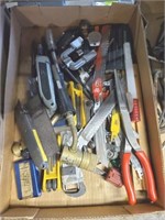 TRAY OF TOOLS, HEX, SAWZALL BLADES, BOX CUTTERS