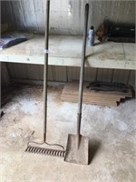 Metal rake and shovel