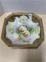 HP 7 inch Square Nippon Dish, yellow floral with