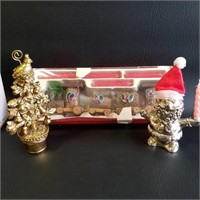 Roger's Silverplate Santa, Wood Candle Train &