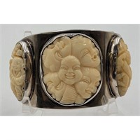 Chinese Sterling Silver Bracelet W/ Carved Figure