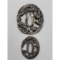 2 Japanese Tsuba Decorated With Dragons