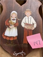 AMISH PICTURE / HAND PAINTED / W/ HANDMADE GARLAND