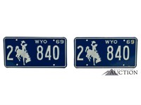(2) 1969 Wyoming WY License Plates