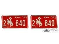 (2) 1967 Wyoming WY License Plates