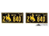 (2) 1957 Wyoming WY License Plates