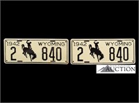 (2) 1942 Wyoming WY License Plates