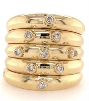 18 Kt Yellow Gold 5 Band Diamond Ring
