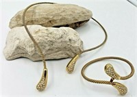 18 Kt Yellow Gold Diamond Necklace Bracelet Set