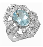 Certified 4.80 Cts  Aquamarine Diamond Ring