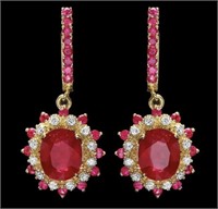 Certified 9.15 Cts Natural Ruby Diamond Earrings