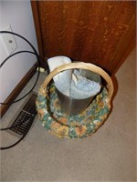 Basket with trash can and towels