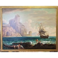 Antique Oil On Canvas Seascape Painting 19th C