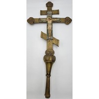 A Large Early Crucifix Hand Painted 19th C