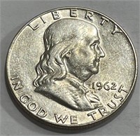 1962 d AU Grade Franklin Half Dollar